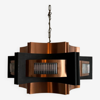 Lampe à suspension danoise en cuivre et aluminium