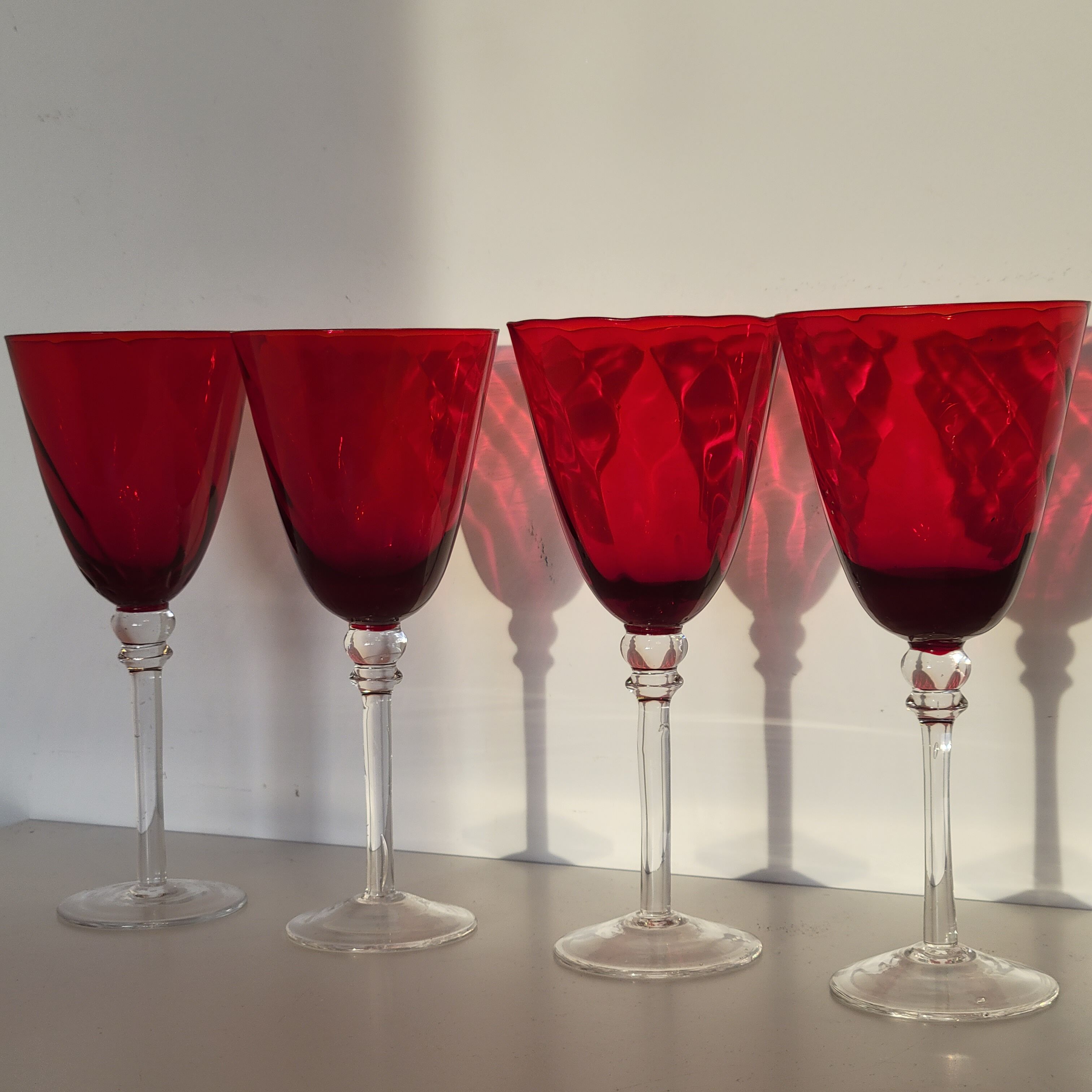 4 large red blown glass stemmed glasses 320 ml