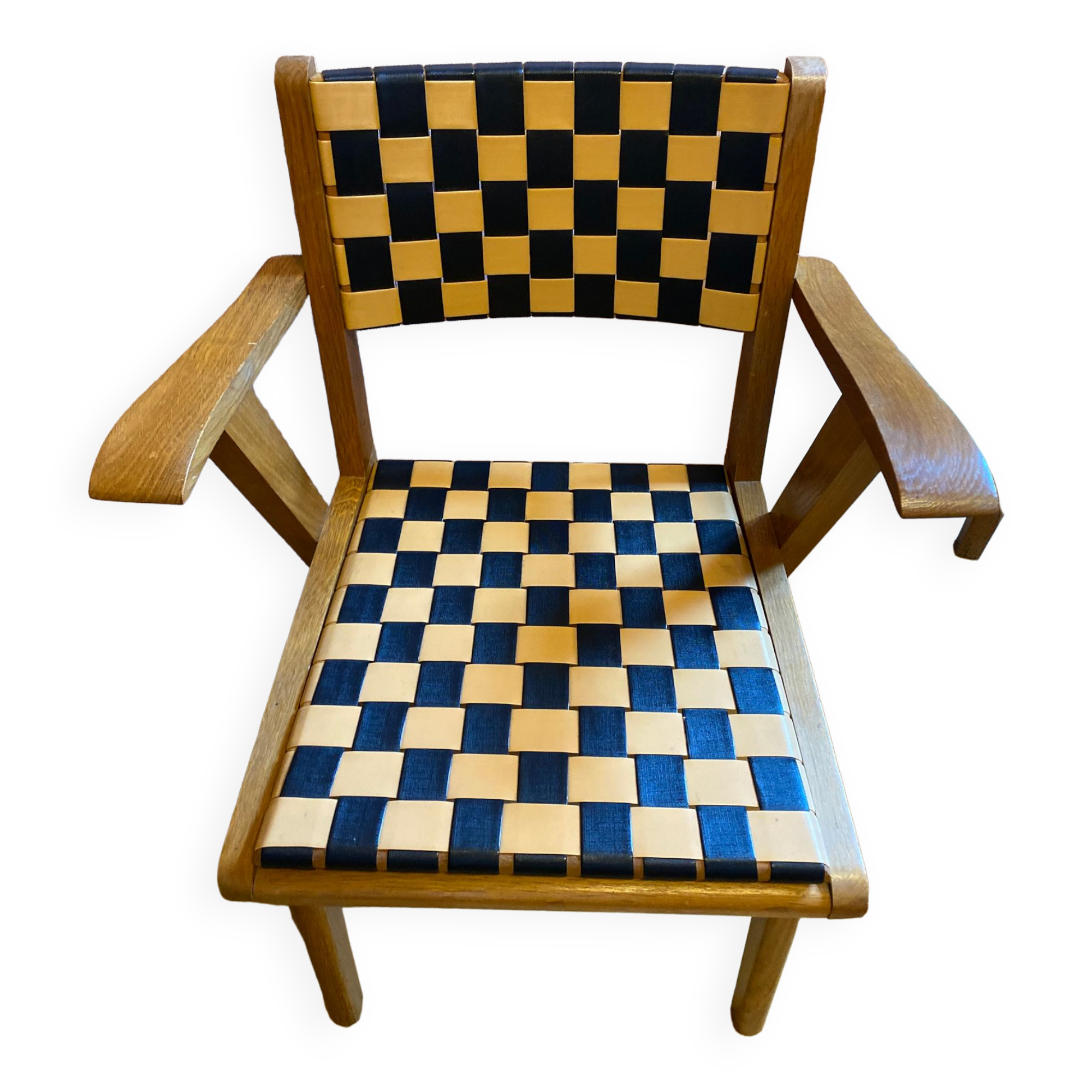 Paire de chaises des années 50 en chêne dorées.