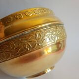 Ancien cache pot laiton frise florale vintage