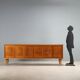 Vintage buffet in walnut veneer and burl, 1950s design.