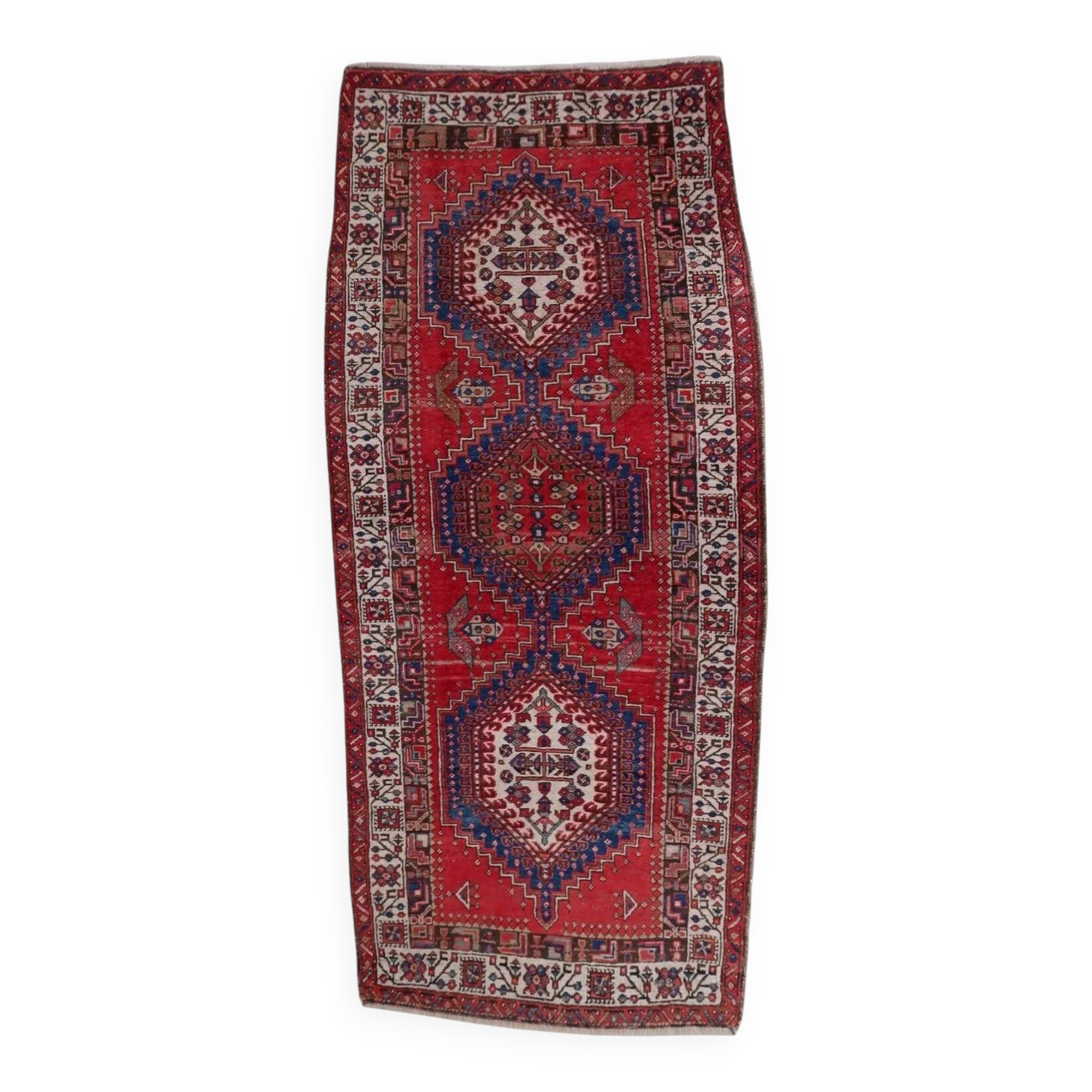 Antique Serab wool runner, crimson field & stepped medallions, c. 1920s — 93 × 204 cm — 1C1284