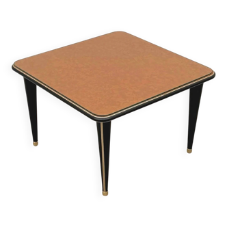 Coffee table in faux leather and glass, 1960.