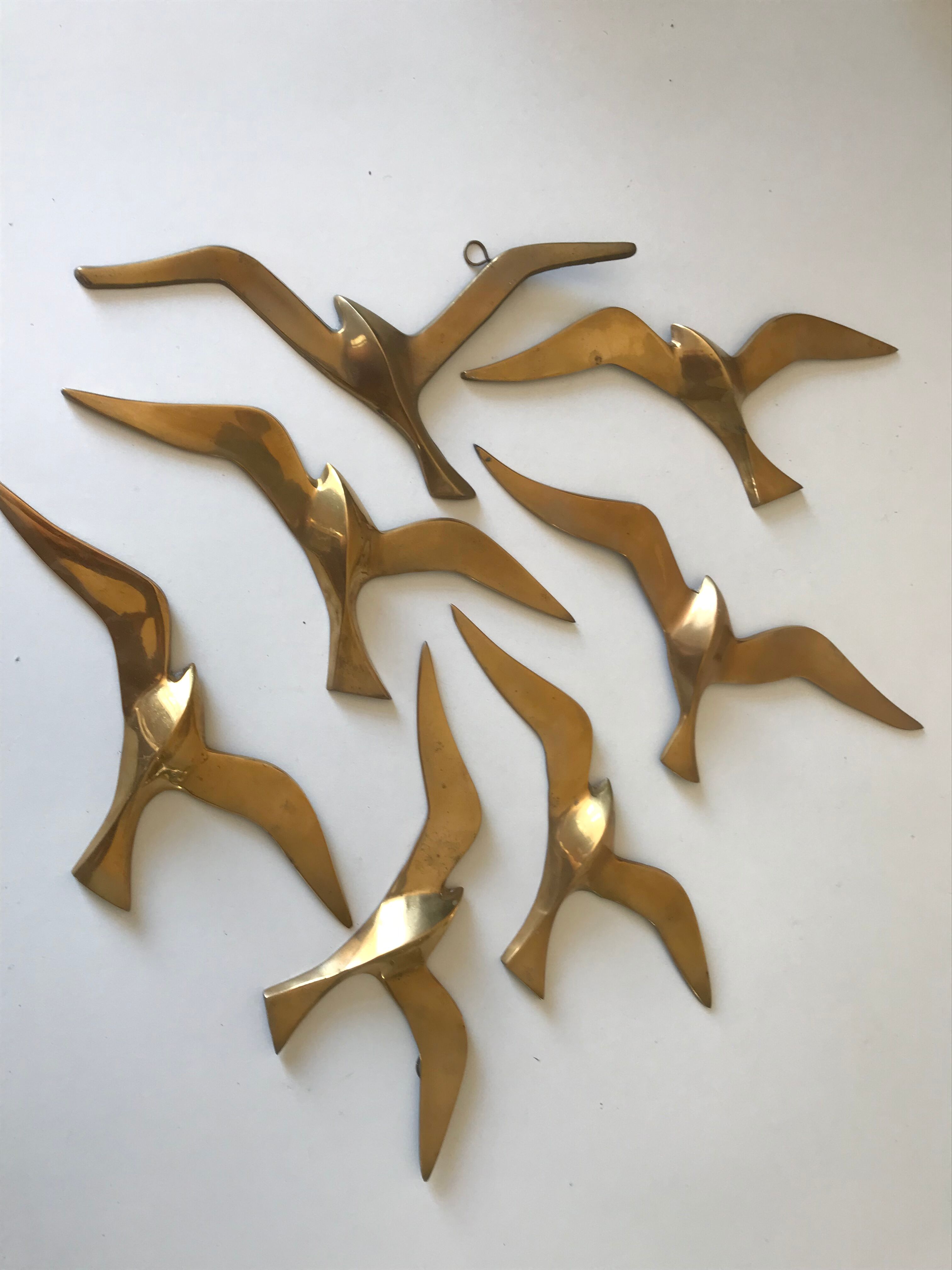 Lot de 7 oiseaux laiton vintage 1960