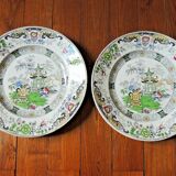 Set of 2 plates in faience Creil Montereau pagoda decorations