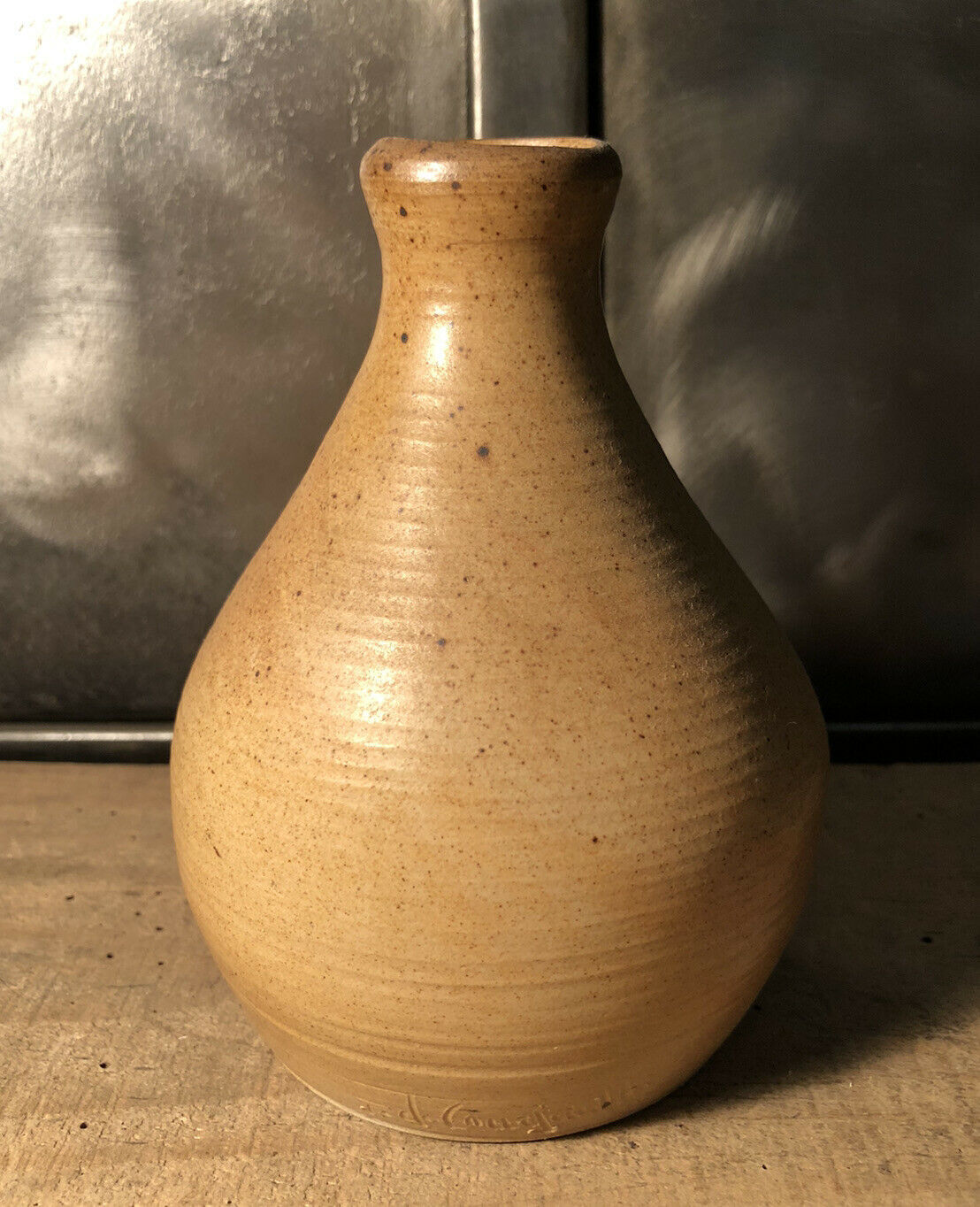 Soliflore vase in ceramic salt sandstone signed JC Courjault 70s