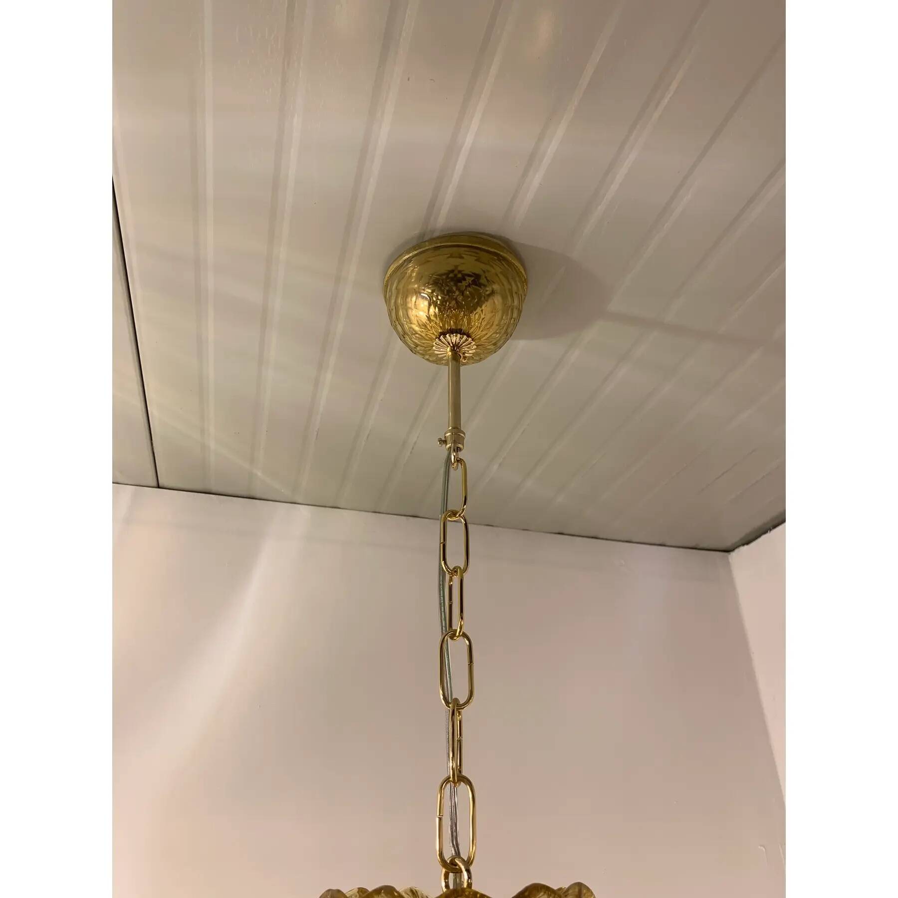 Murano Glass Chandelier, Amber, with Floral and Leaf Accents