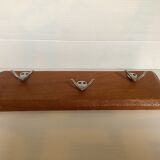 Wooden tea towel holder three double aluminum hooks