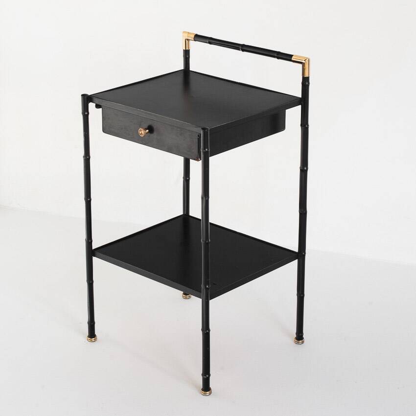 Vintage coffee table in iron (faux bamboo) and black escay. France, 1960s.