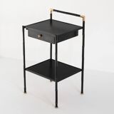 Vintage coffee table in iron (faux bamboo) and black escay. France, 1960s.