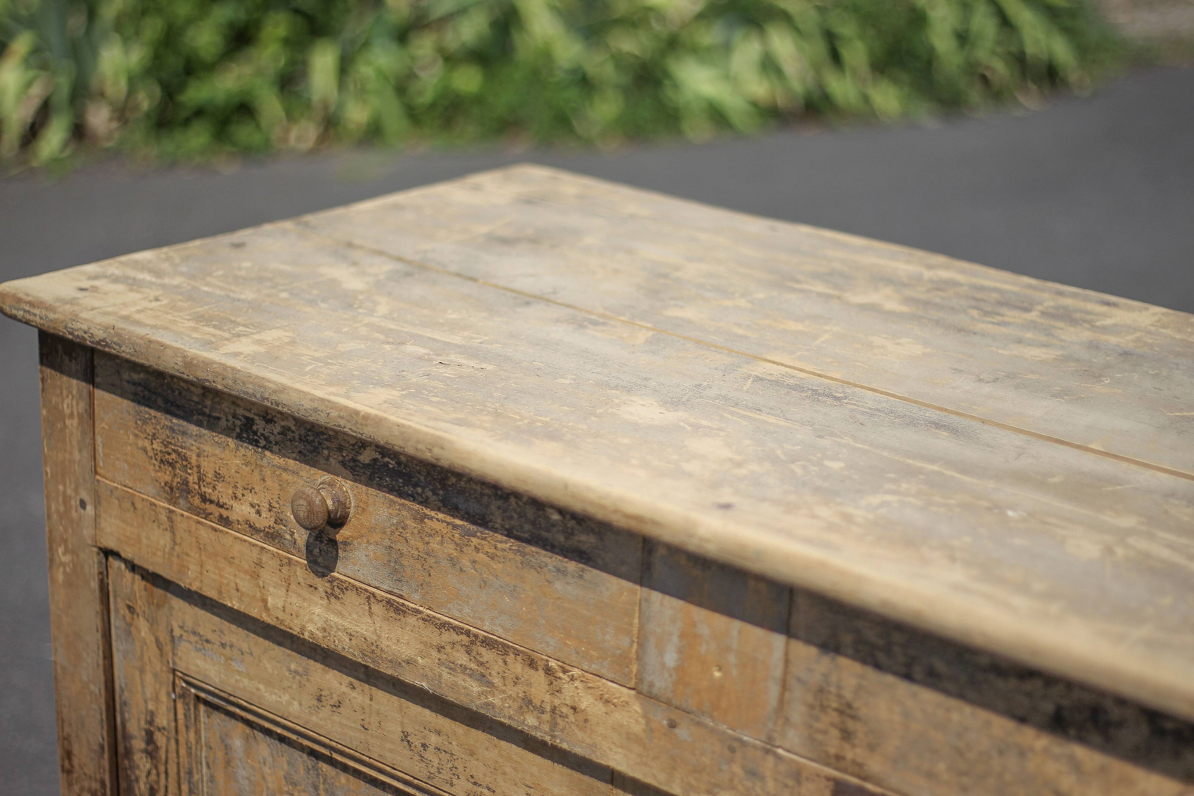 Old wooden sideboard, wooden furniture, brutalist storage furniture
