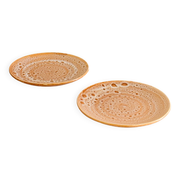 Paire d'assiettes à dessert en céramique, Niderviller, modèle Fauve, 1960