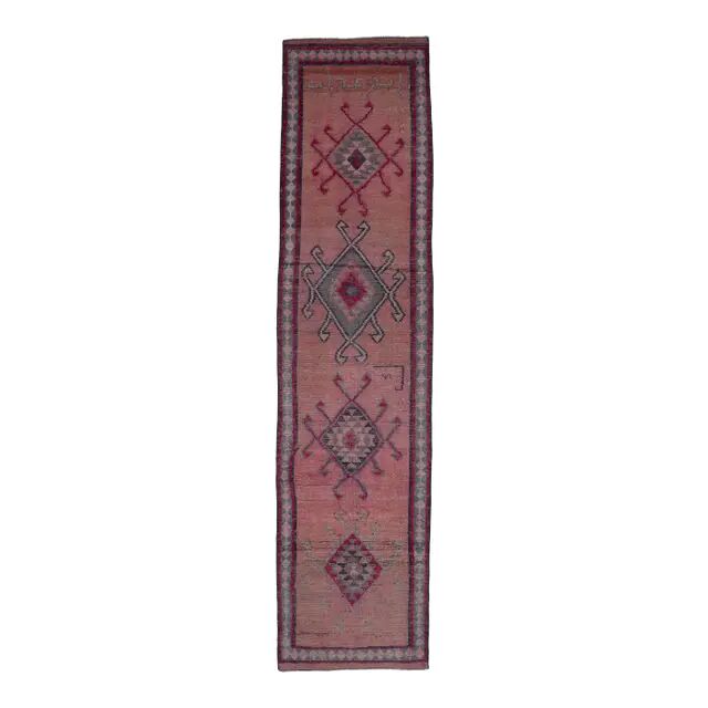 Vintage Turkish hand-knotted runner rug 84x353