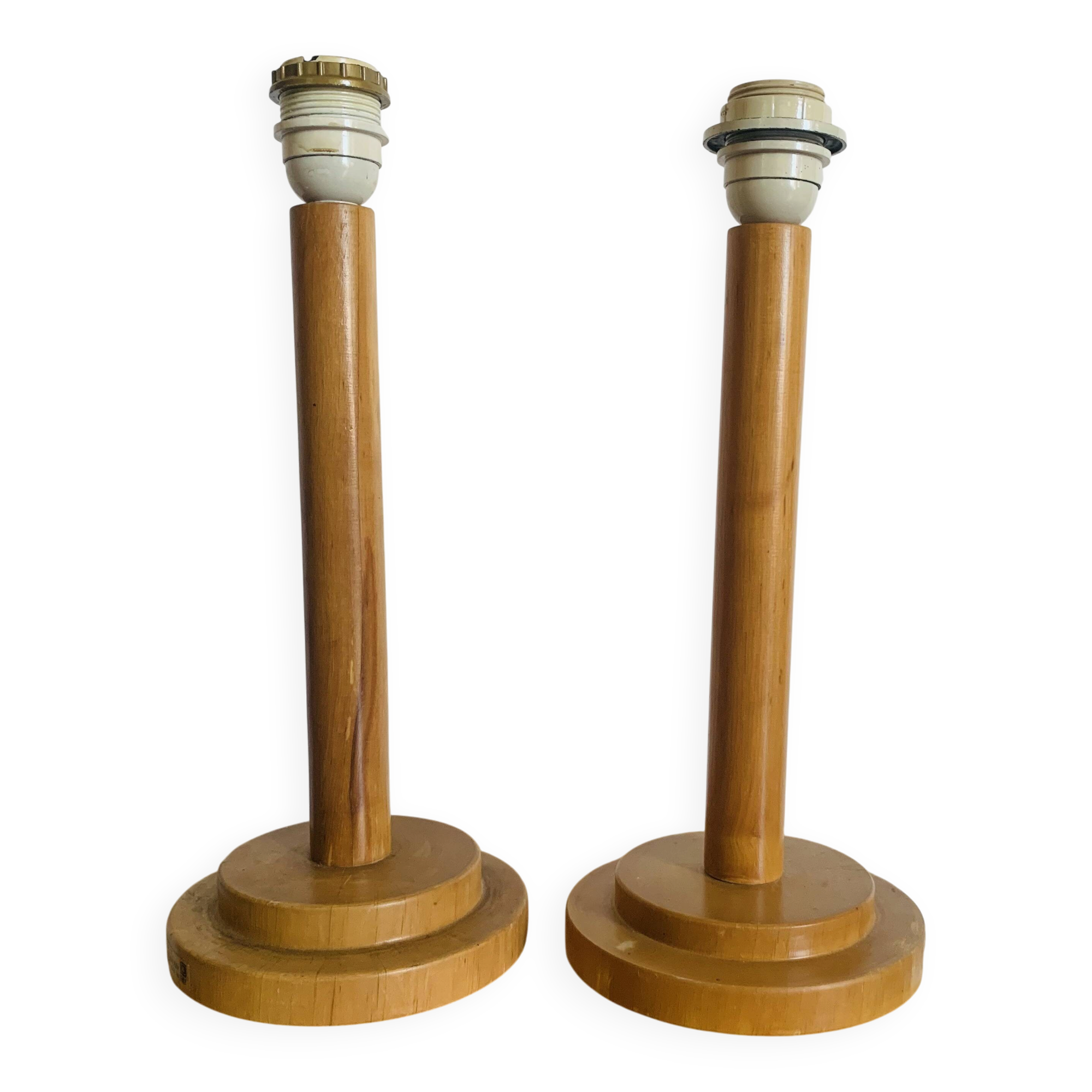 Pair of vintage I.M.T. wooden lamps from the 70s/80s.