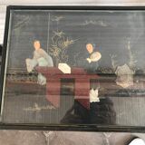 Chinese nesting tables in lacquered wood inlays of hard stones 60s
