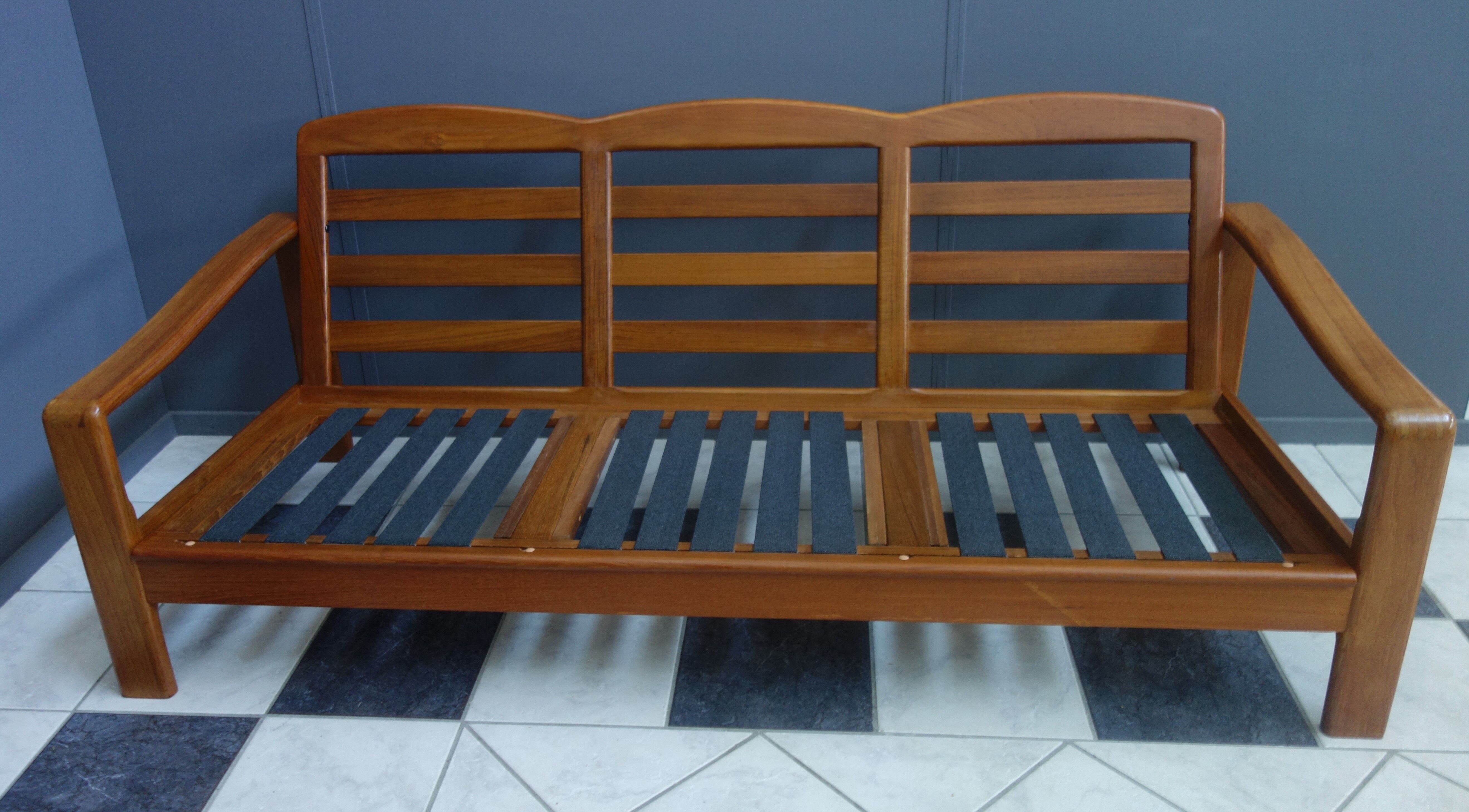 Teak and Green fabric Danish 3 seat sofa 1960s