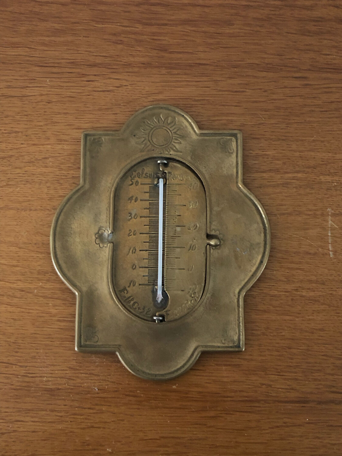 Vintage Brass Hanging Thermometer