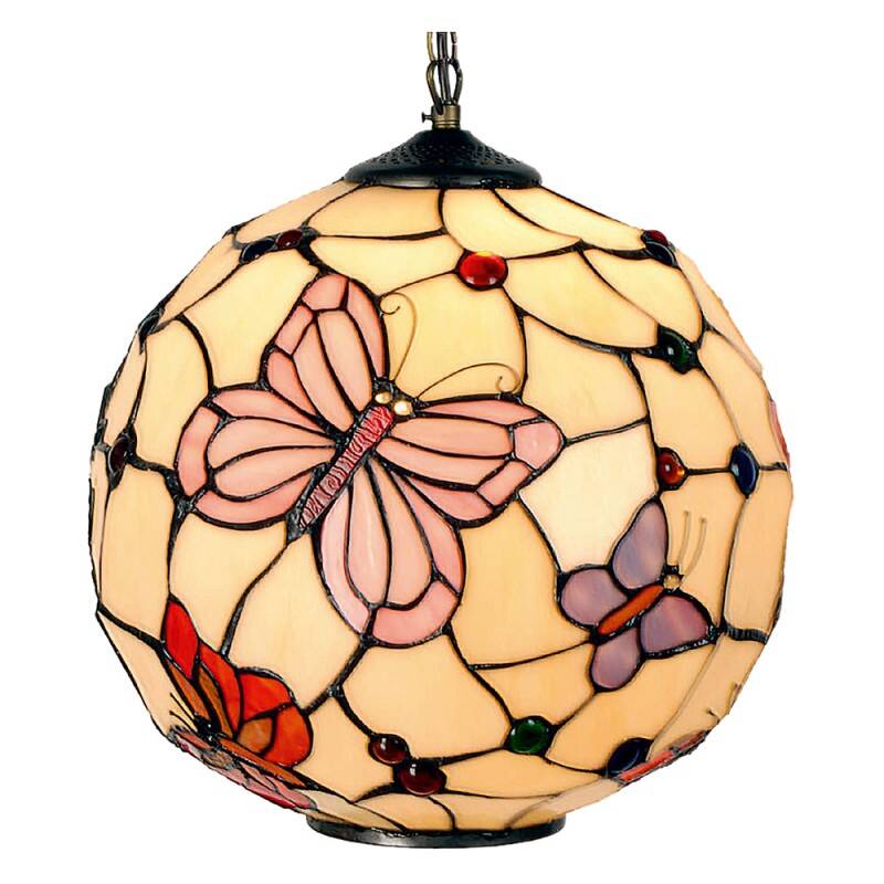 Round Tiffany pendant lamp with butterflies