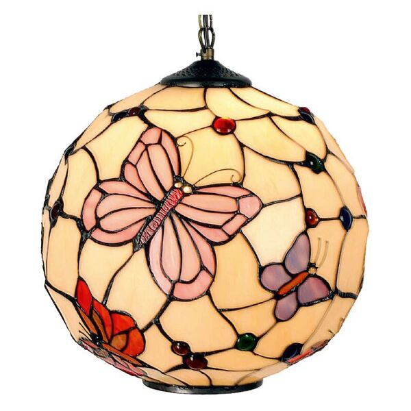 Lampe à suspension ronde Tiffany avec papillons