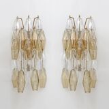 Pair of Mid-Century Italian Murano Glass Poliedri Sconces Amber and Clear