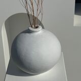 Handcrafted terracotta ball vase painted white H:24 D:26