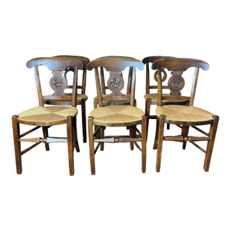 Suite de 6 chaises rustiques paillées  provençales