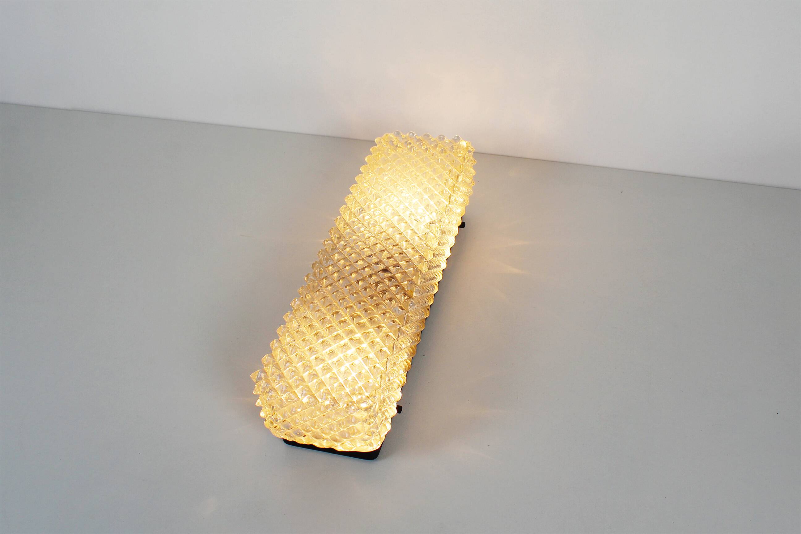 Large pair of vintage ice glass sconces by BEGA, Germany 1970’s