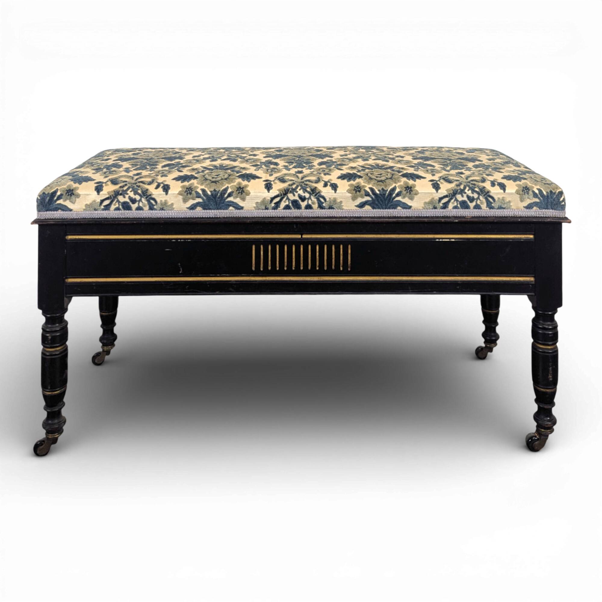 Blackened wood storage bench in the Napoleon III style