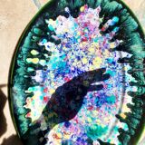 Oval dish in enamelled ceramic signed Morvan