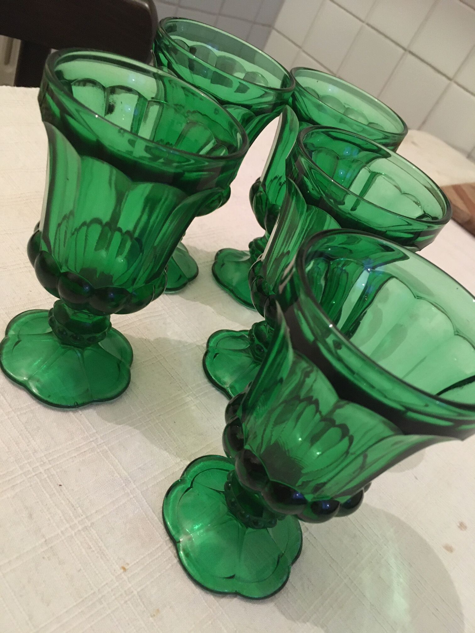 Worked glass walking glasses. Green