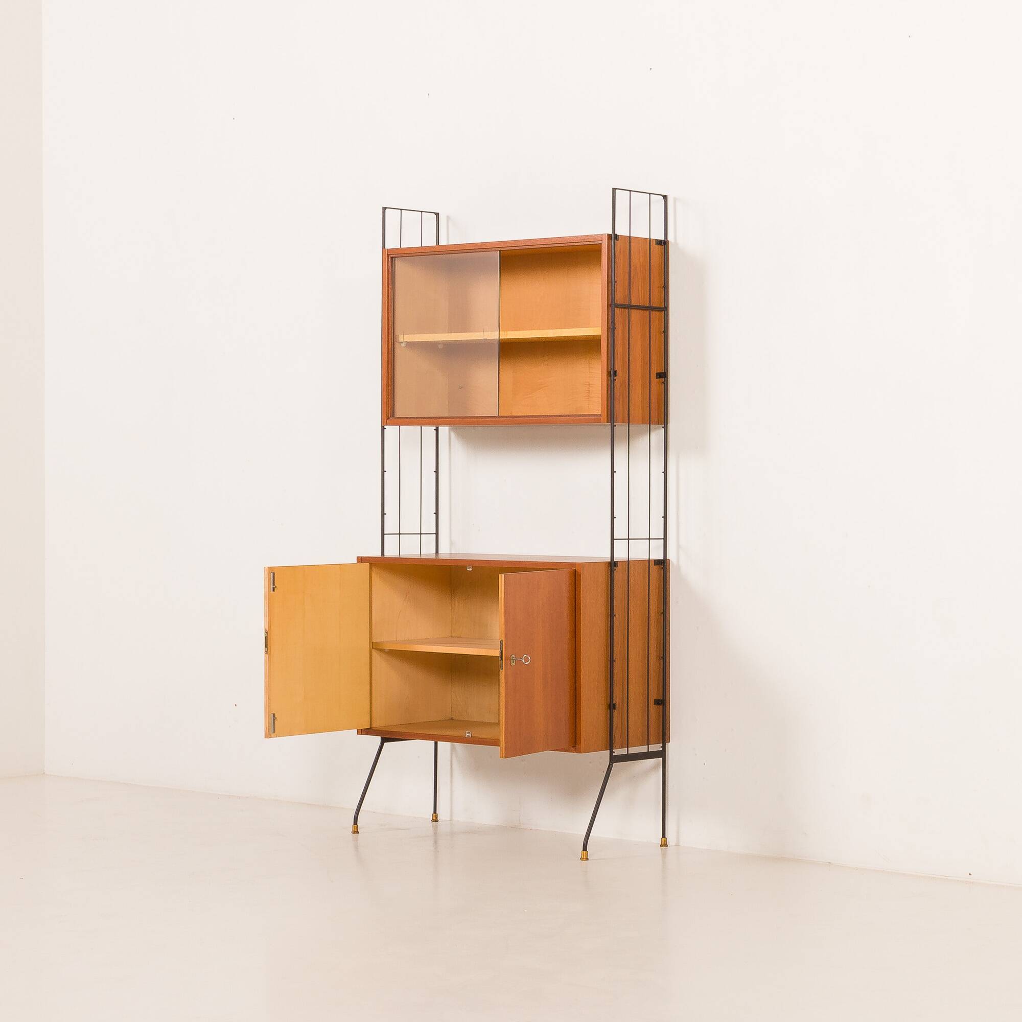 Italian mid-century free standing wall unit with a display cabinet, 1960s