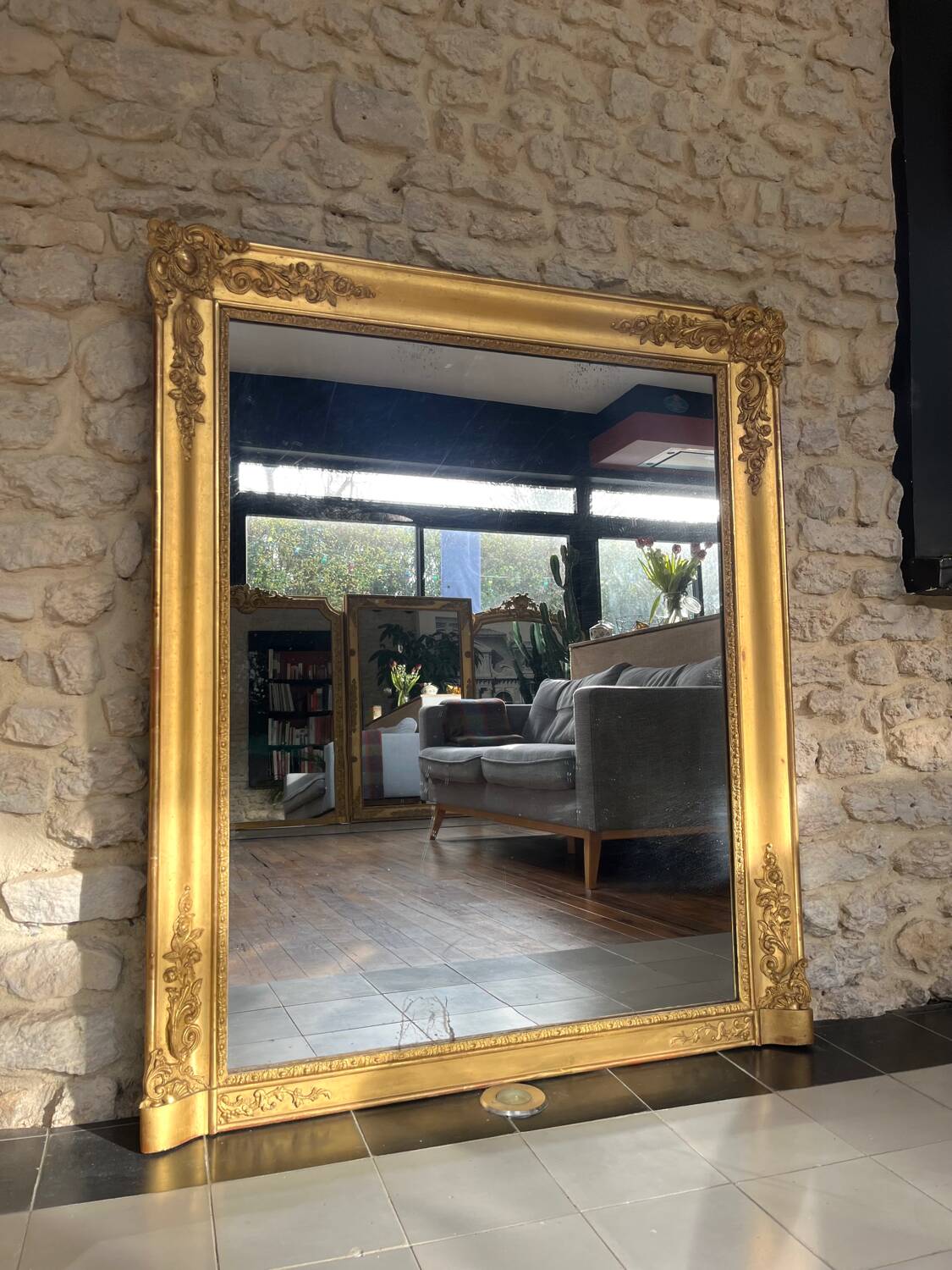Empire period fireplace mirror, sublime gold leaf, 127cm/106cm
