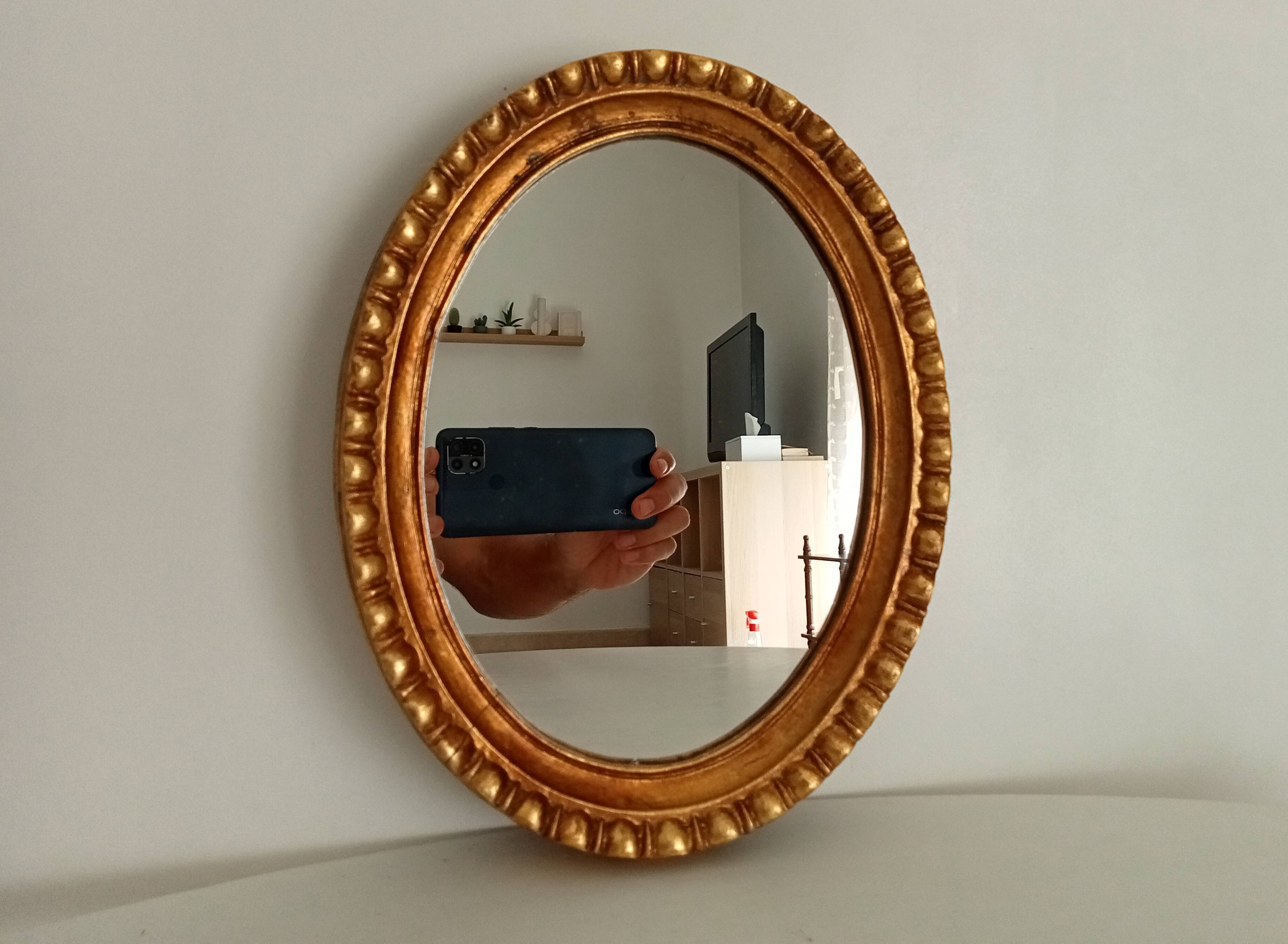 Miroir ovale italien vintage en bois doré