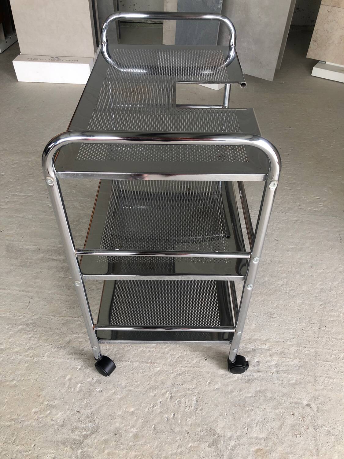 Industrial-style bathroom trolley on casters
