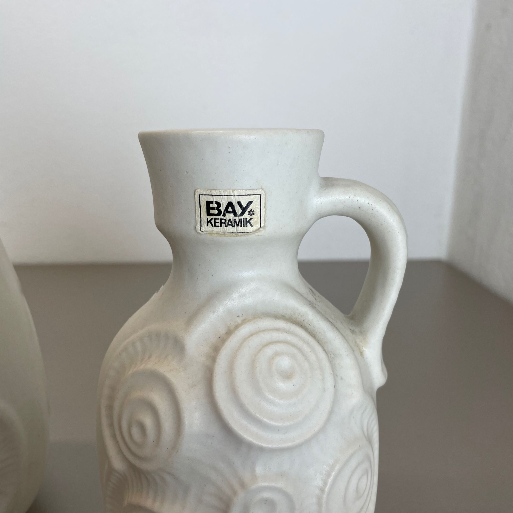 Set of 4 Red-White Fat Lava Op Art Pottery Vases by Bay Ceramics, Germany