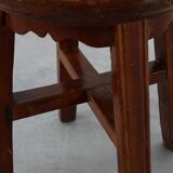 French Antique round stool in oak with nice patina, ca. 1850