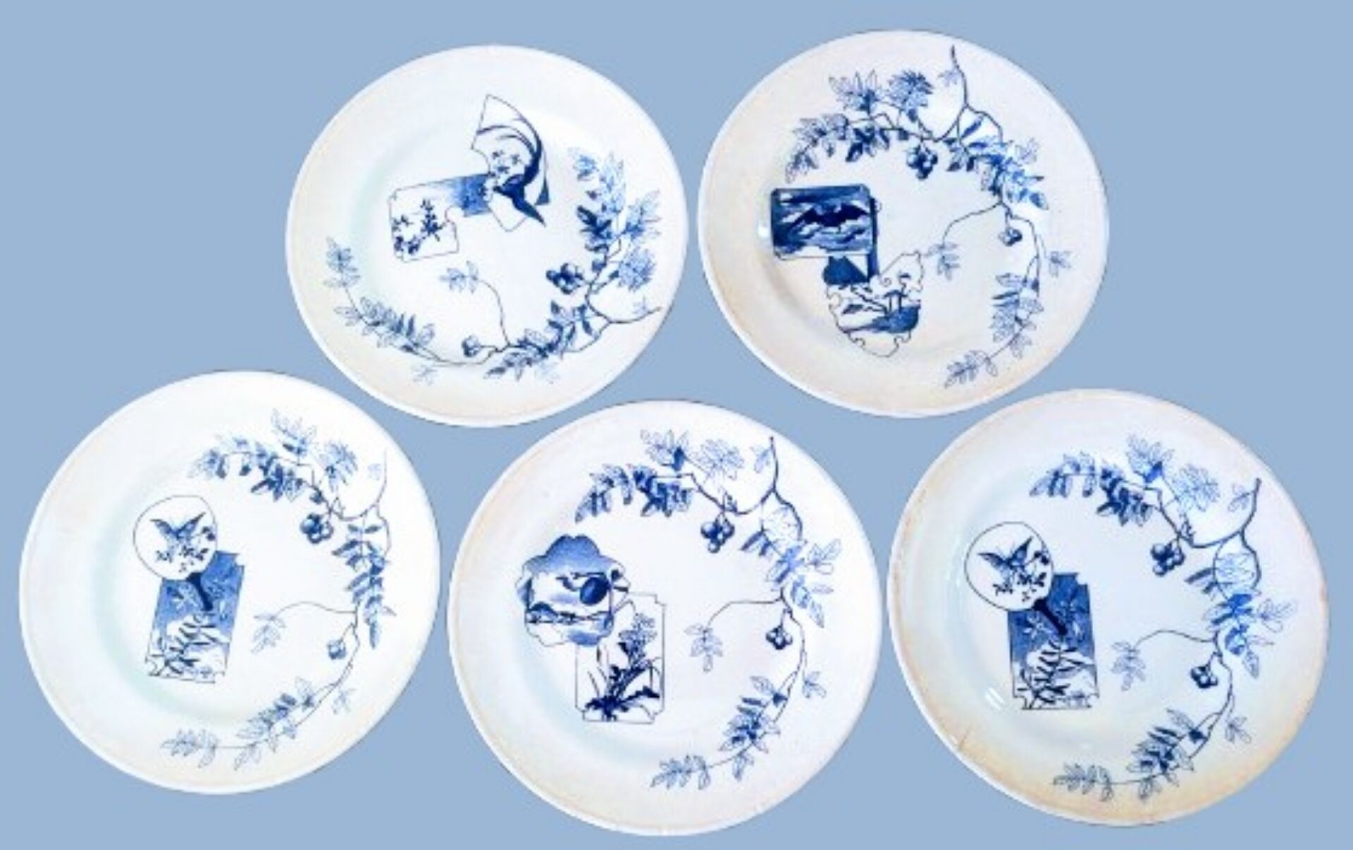 Set of 5 antique plates Choisy-le-Roi Model Kioto Earthenware Ja