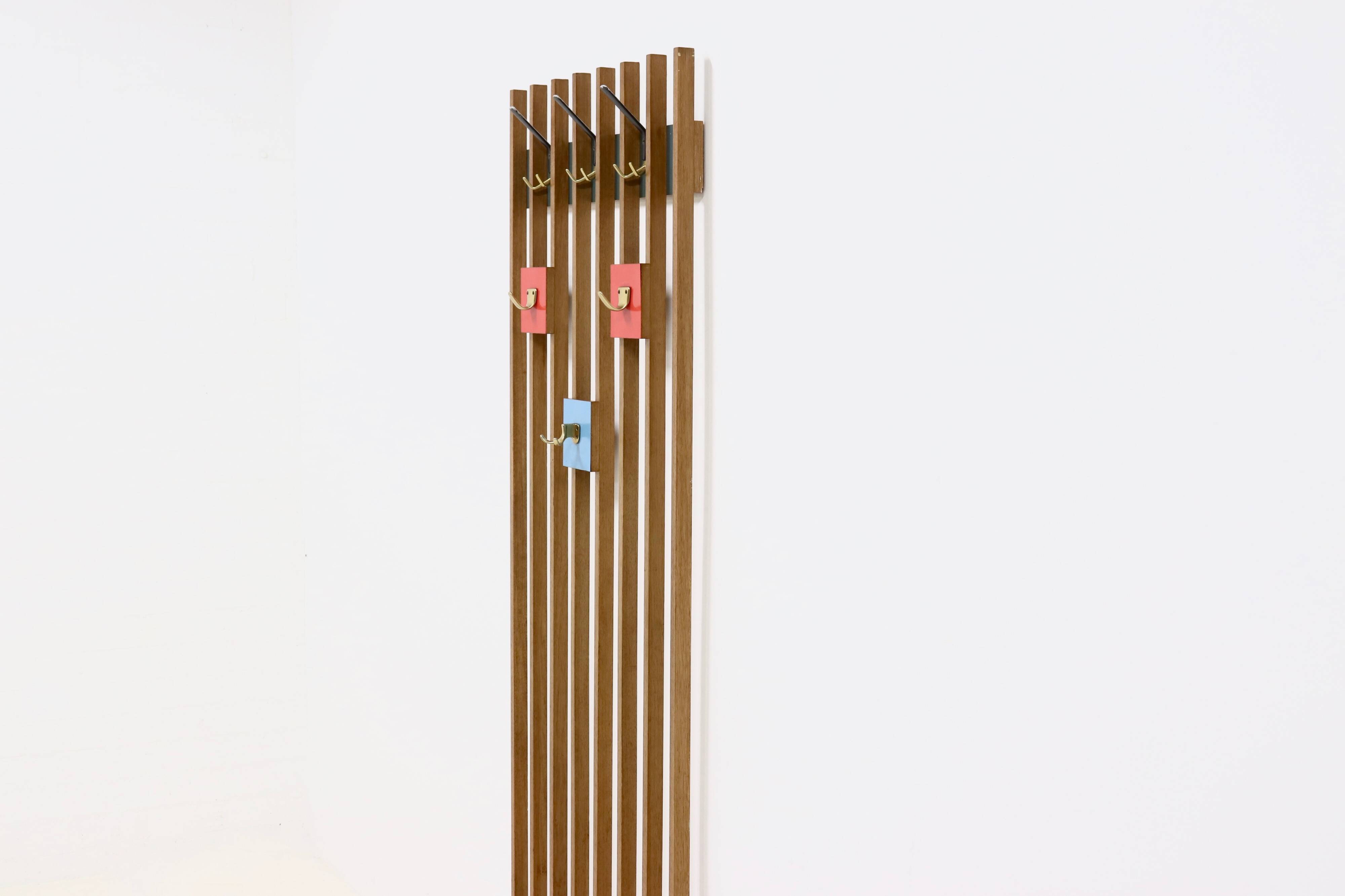 Large Wall Mounted Slatted Coat Rack 1960s