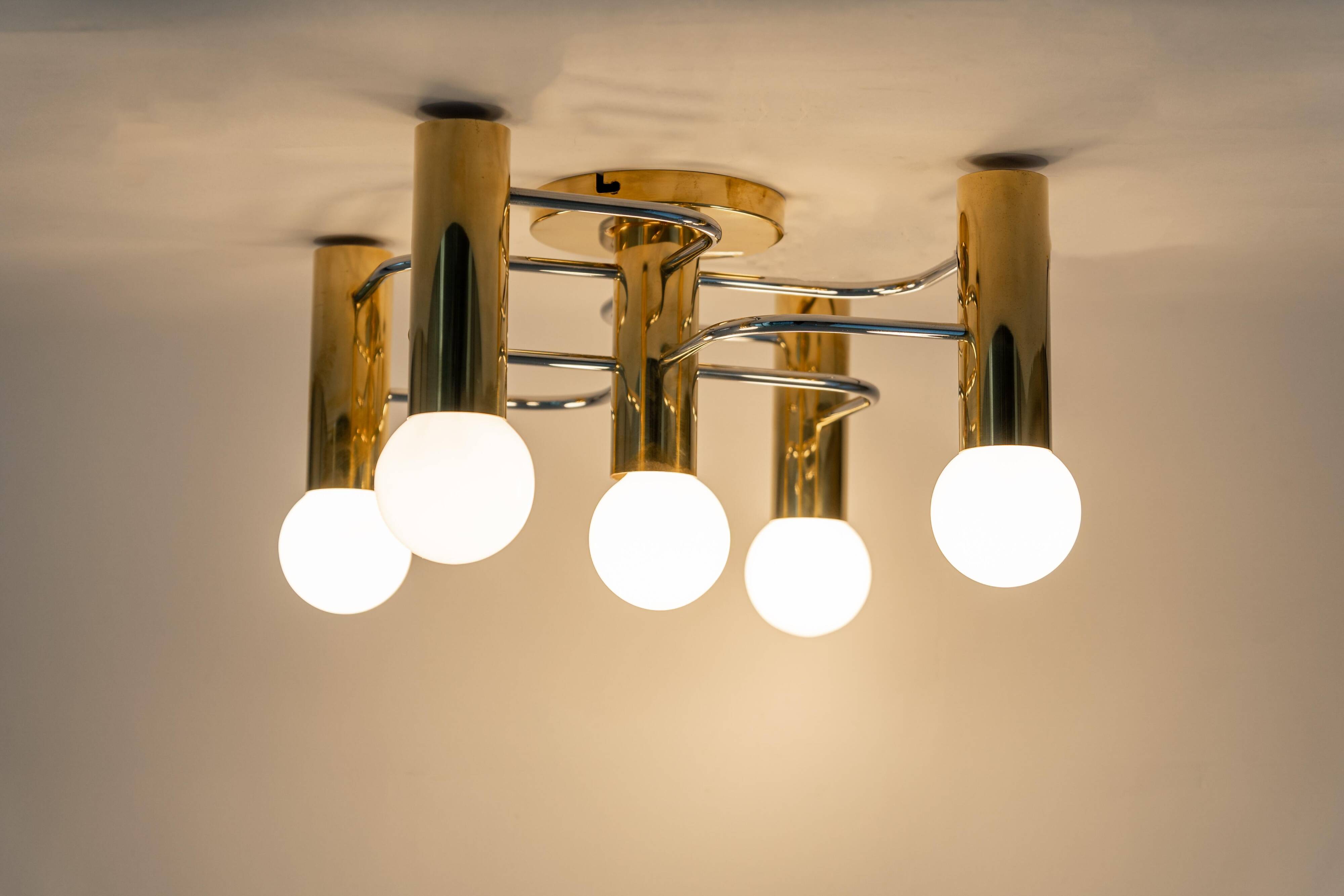 Leola Sciolari ceiling light in dark chrome brass, Germany, 1970s