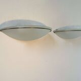 Pair of vintage wall lights, brass and sandblasted glass, Italy 1970