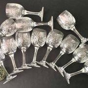 Set of 12 cut crystal wine glasses