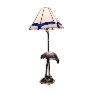 Lampe en métal argenté, héron,