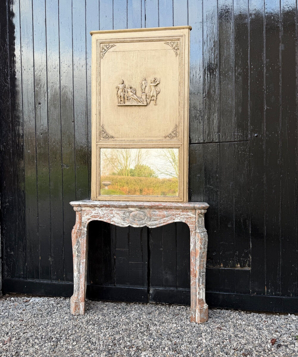 Louis XV style fireplace in grey Ardennes marble, circa 1900.