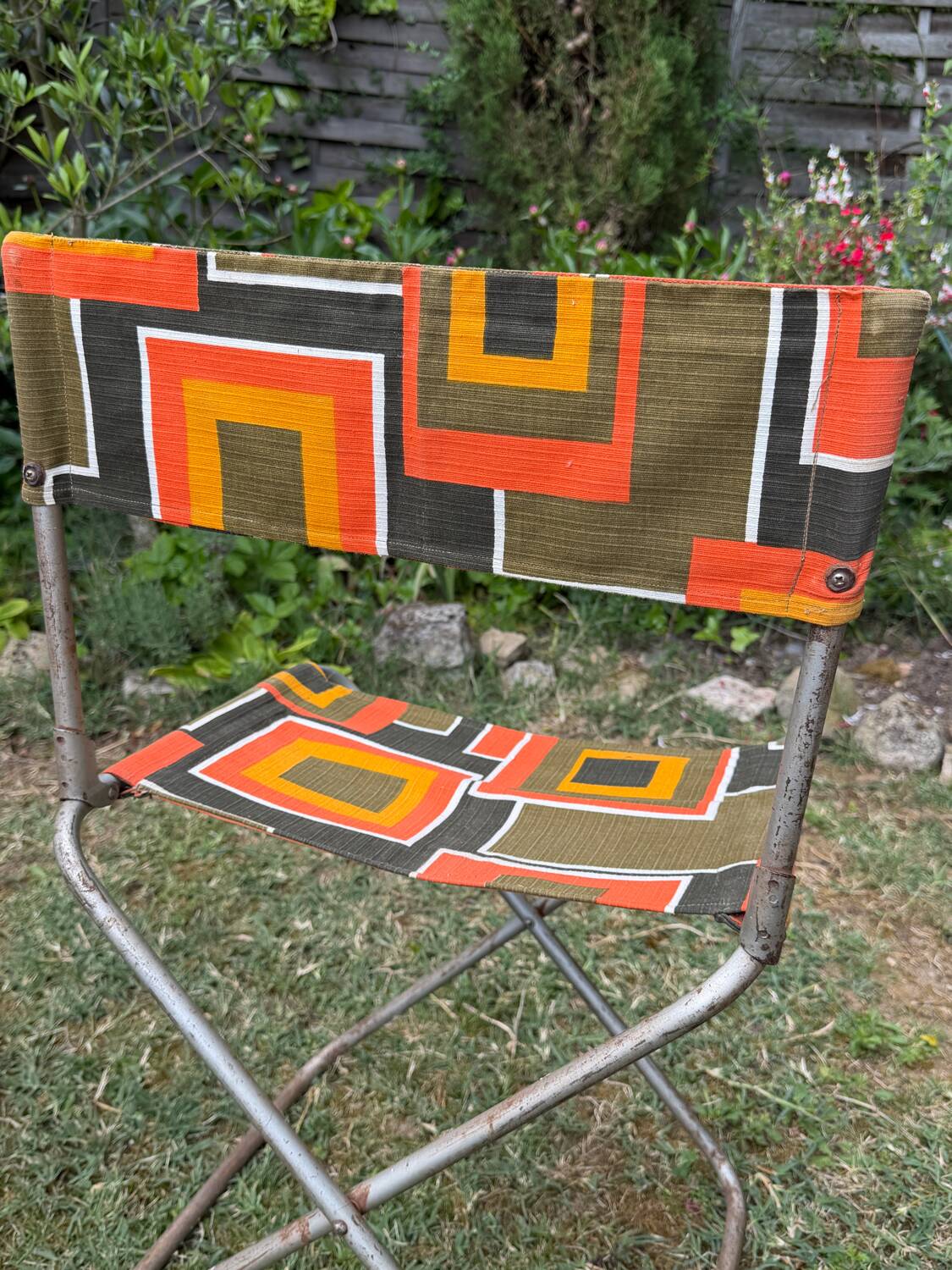 Pair of vintage folding camping chairs - BHV Paris (1970s)