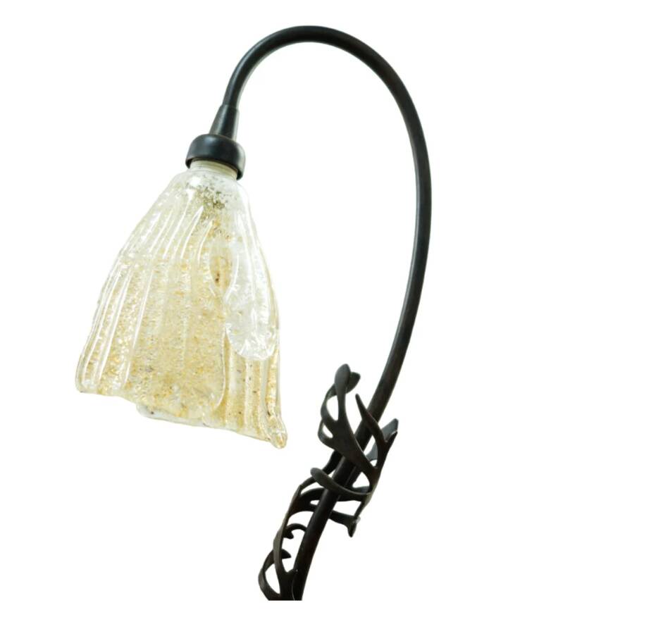 Art Deco lamp in wrought iron and blown glass.