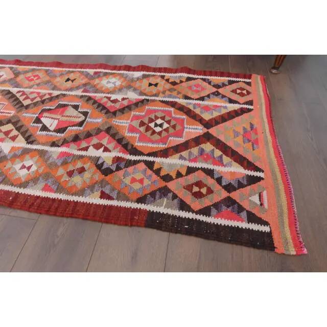 1970s Vintage Turkish Hand-Knotted Wool Cotton Red Runner Rug 83x314