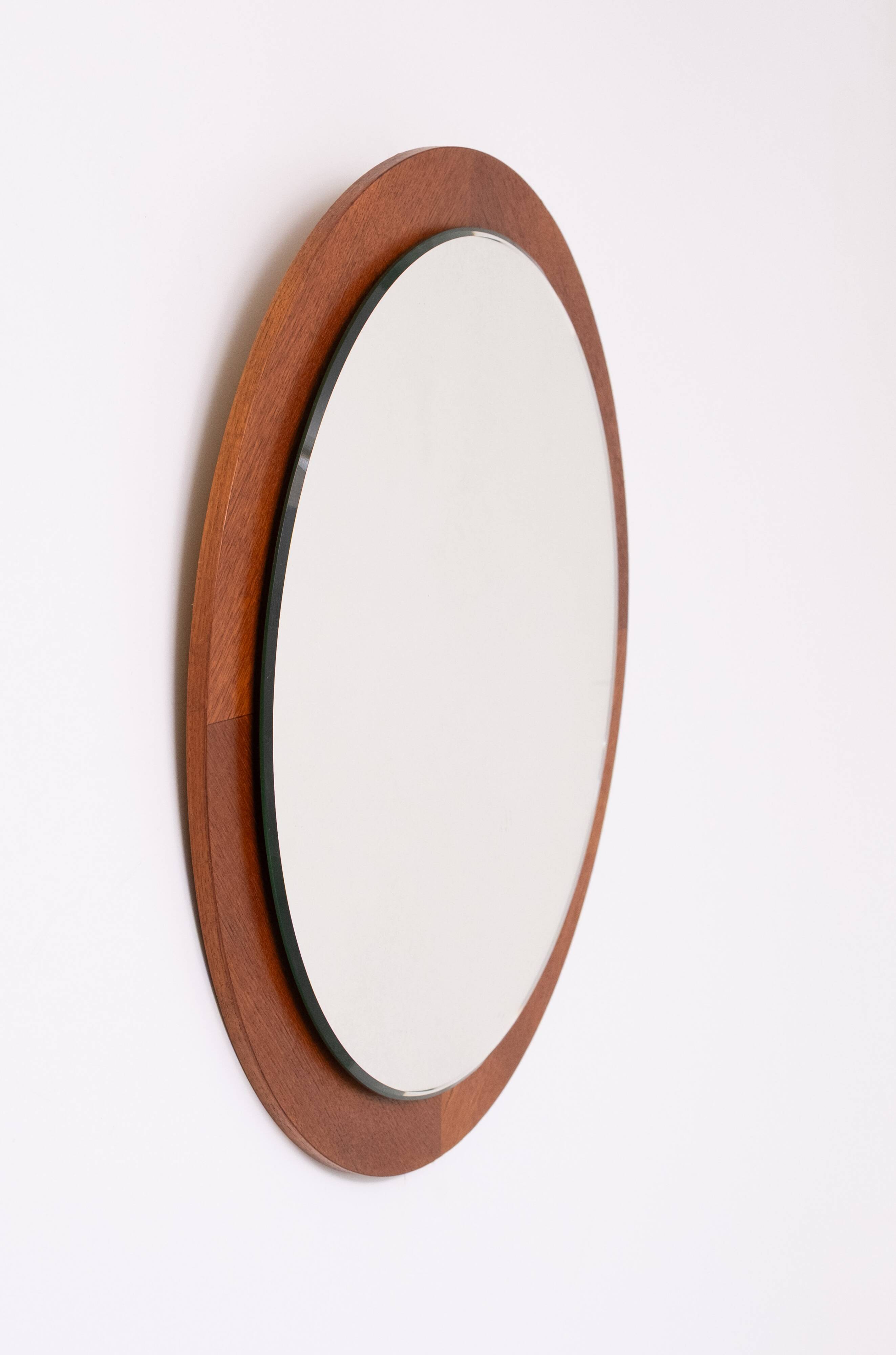 Round Teak wall Mirror 1960s Holland