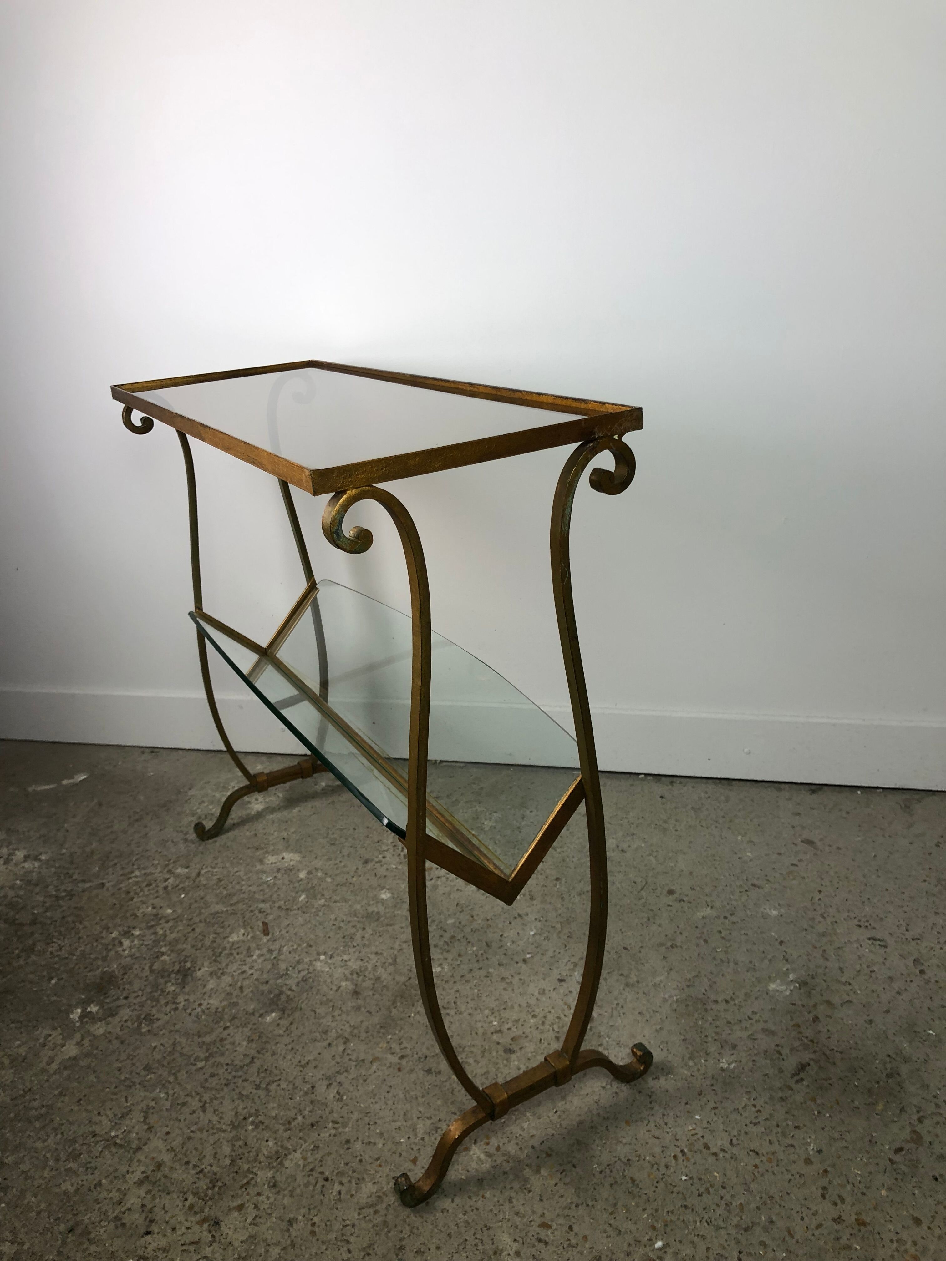 Review door / golden wrought iron sofa end and glass top 1950