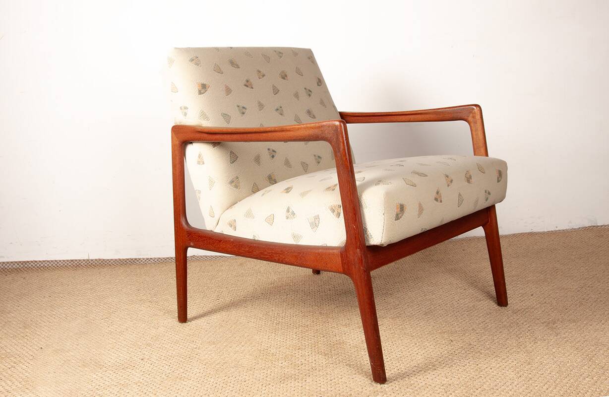 Pair of Scandinavian armchairs in teak and new fabric, 1960.