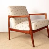 Pair of Scandinavian armchairs in teak and new fabric, 1960.